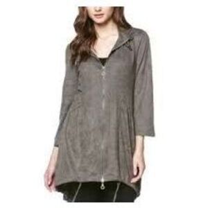 Miilla Womens Jacket Dress Taupe Faux Suede Anorak Drawstring Hoodie Large